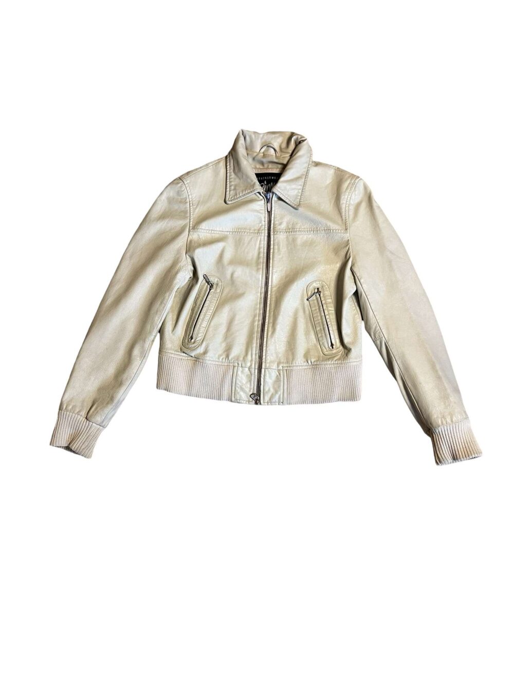 Vintage Cream Leather Jacket kvk